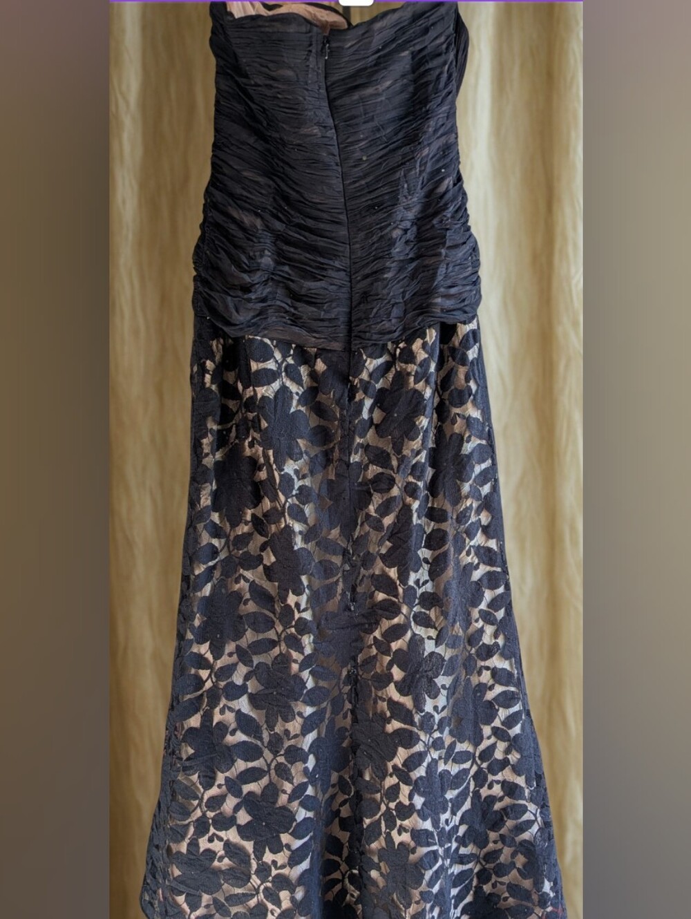 Jovani Black Floral Overlay Formal Mermaid 2010s Dress, Adjustable Puddle Train